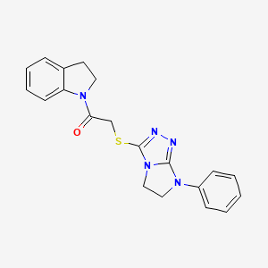 molecular formula C20H19N5OS B2963196 1-(indolin-1-yl)-2-((7-phenyl-6,7-dihydro-5H-imidazo[2,1-c][1,2,4]triazol-3-yl)thio)ethanone CAS No. 921881-38-1