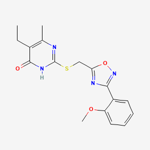 molecular formula C17H18N4O3S B2963203 5-Ethyl-2-({[3-(2-methoxyphenyl)-1,2,4-oxadiazol-5-yl]methyl}sulfanyl)-6-methyl-4-pyrimidinol CAS No. 1226457-29-9