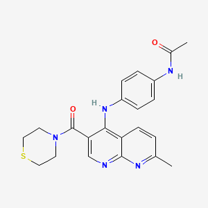 molecular formula C22H23N5O2S B2963205 N-(4-{[7-methyl-3-(thiomorpholin-4-ylcarbonyl)-1,8-naphthyridin-4-yl]amino}phenyl)acetamide CAS No. 1251633-46-1