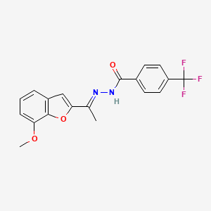 molecular formula C19H15F3N2O3 B2963206 N'-[(1E)-1-(7-methoxy-1-benzofuran-2-yl)ethylidene]-4-(trifluoromethyl)benzohydrazide CAS No. 478248-91-8