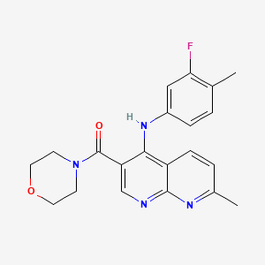molecular formula C21H21FN4O2 B2963216 (4-((3-氟-4-甲基苯基)氨基)-7-甲基-1,8-萘啶-3-基)(吗啉基)甲甲酮 CAS No. 1251702-81-4