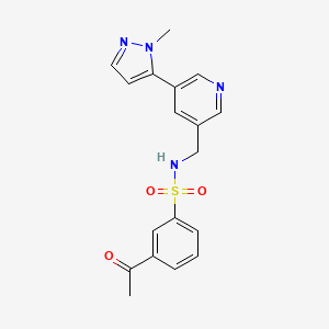 molecular formula C18H18N4O3S B2963217 3-乙酰基-N-((5-(1-甲基-1H-吡唑-5-基)吡啶-3-基)甲基)苯磺酰胺 CAS No. 2034463-57-3