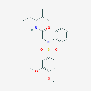 molecular formula C23H32N2O5S B296322 2-{[(3,4-dimethoxyphenyl)sulfonyl]anilino}-N-(1-isopropyl-2-methylpropyl)acetamide 