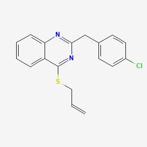molecular formula C18H15ClN2S B2963235 2-[(4-Chlorophenyl)methyl]-4-(prop-2-enylthio)quinazoline CAS No. 303149-30-6
