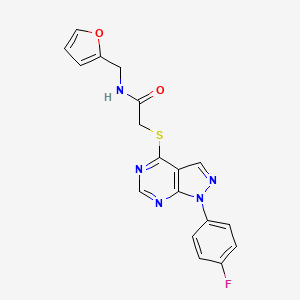 molecular formula C18H14FN5O2S B2963238 2-[1-(4-fluorophenyl)pyrazolo[3,4-d]pyrimidin-4-yl]sulfanyl-N-(furan-2-ylmethyl)acetamide CAS No. 893910-16-2