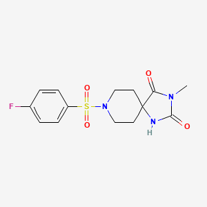 molecular formula C14H16FN3O4S B2963239 8-((4-Fluorophenyl)sulfonyl)-3-methyl-1,3,8-triazaspiro[4.5]decane-2,4-dione CAS No. 941880-90-6