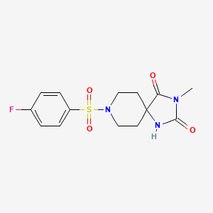 molecular formula C14H16FN3O4S B2963239 8-((4-氟苯基)磺酰基)-3-甲基-1,3,8-三氮杂螺[4.5]癸烷-2,4-二酮 CAS No. 941880-90-6