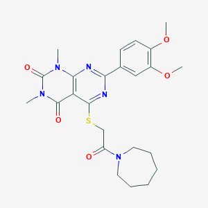 molecular formula C24H29N5O5S B2963242 5-((2-(azepan-1-yl)-2-oxoethyl)thio)-7-(3,4-dimethoxyphenyl)-1,3-dimethylpyrimido[4,5-d]pyrimidine-2,4(1H,3H)-dione CAS No. 872842-68-7