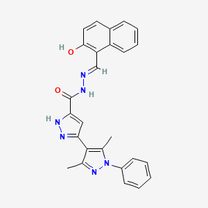 (E)-N'-((2-hydroxynaphthalen-1-yl)methylene)-3',5'-dimethyl-1'-phenyl-1H,1'H-[3,4'-bipyrazole]-5-carbohydrazide