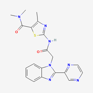 molecular formula C20H19N7O2S B2963244 N,N,4-trimethyl-2-(2-(2-(pyrazin-2-yl)-1H-benzo[d]imidazol-1-yl)acetamido)thiazole-5-carboxamide CAS No. 1203279-47-3