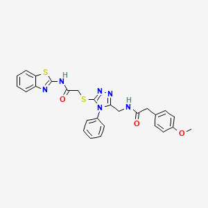 molecular formula C27H24N6O3S2 B2963250 N-(benzo[d]thiazol-2-yl)-2-((5-((2-(4-methoxyphenyl)acetamido)methyl)-4-phenyl-4H-1,2,4-triazol-3-yl)thio)acetamide CAS No. 392680-03-4