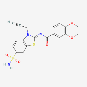 molecular formula C19H15N3O5S2 B2963258 N-(3-prop-2-ynyl-6-sulfamoyl-1,3-benzothiazol-2-ylidene)-2,3-dihydro-1,4-benzodioxine-6-carboxamide CAS No. 865182-34-9
