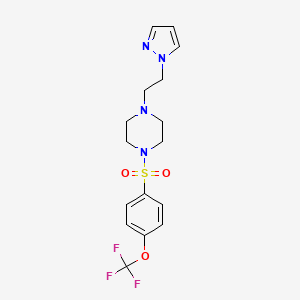 molecular formula C16H19F3N4O3S B2963275 1-(2-(1H-pyrazol-1-yl)ethyl)-4-((4-(trifluoromethoxy)phenyl)sulfonyl)piperazine CAS No. 1396851-83-4