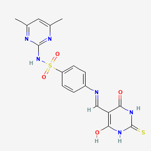 molecular formula C17H16N6O4S2 B2963282 N-(4,6-dimethylpyrimidin-2-yl)-4-(((4,6-dioxo-2-thioxotetrahydropyrimidin-5(2H)-ylidene)methyl)amino)benzenesulfonamide CAS No. 1021228-88-5
