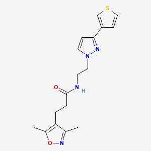 molecular formula C17H20N4O2S B2963288 3-(3,5-dimethylisoxazol-4-yl)-N-(2-(3-(thiophen-3-yl)-1H-pyrazol-1-yl)ethyl)propanamide CAS No. 2034235-34-0