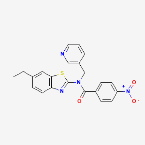 molecular formula C22H18N4O3S B2963297 N-(6-ethylbenzo[d]thiazol-2-yl)-4-nitro-N-(pyridin-3-ylmethyl)benzamide CAS No. 895026-86-5