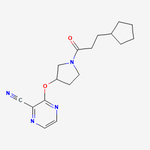 molecular formula C17H22N4O2 B2963311 3-((1-(3-Cyclopentylpropanoyl)pyrrolidin-3-yl)oxy)pyrazine-2-carbonitrile CAS No. 2034333-66-7