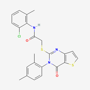 molecular formula C23H20ClN3O2S2 B2963317 N-(2-chloro-6-methylphenyl)-2-{[3-(2,4-dimethylphenyl)-4-oxo-3,4-dihydrothieno[3,2-d]pyrimidin-2-yl]sulfanyl}acetamide CAS No. 1261001-61-9