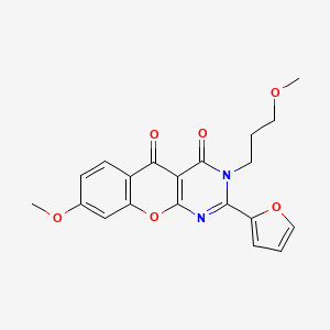 molecular formula C20H18N2O6 B2963319 2-(呋喃-2-基)-8-甲氧基-3-(3-甲氧基丙基)-3H-色烯并[2,3-d]嘧啶-4,5-二酮 CAS No. 899394-22-0