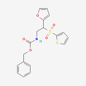 molecular formula C18H17NO5S2 B2963324 Benzyl (2-(furan-2-yl)-2-(thiophen-2-ylsulfonyl)ethyl)carbamate CAS No. 896318-97-1