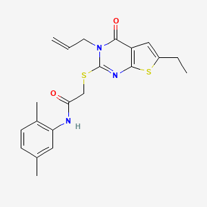 molecular formula C21H23N3O2S2 B2963328 2-((3-烯丙基-6-乙基-4-氧代-3,4-二氢噻吩并[2,3-d]嘧啶-2-基)硫代)-N-(2,5-二甲基苯基)乙酰胺 CAS No. 421577-96-0