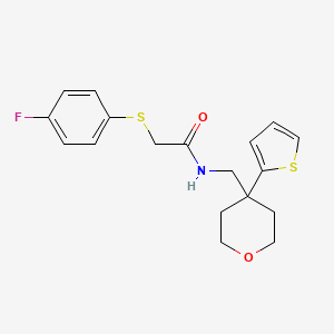 molecular formula C18H20FNO2S2 B2963329 2-((4-氟苯基)硫代)-N-((4-(噻吩-2-基)四氢-2H-吡喃-4-基)甲基)乙酰胺 CAS No. 1209986-91-3