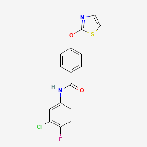 molecular formula C16H10ClFN2O2S B2963334 N-(3-chloro-4-fluorophenyl)-4-(thiazol-2-yloxy)benzamide CAS No. 2034321-89-4