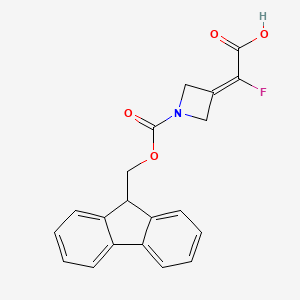 molecular formula C20H16FNO4 B2963335 2-[1-(9H-芴-9-基甲氧羰基)氮杂环丁-3-亚甲基]-2-氟乙酸 CAS No. 2408971-05-9