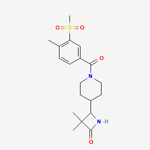 molecular formula C19H26N2O4S B2963338 3,3-Dimethyl-4-[1-(4-methyl-3-methylsulfonylbenzoyl)piperidin-4-yl]azetidin-2-one CAS No. 2249438-83-1