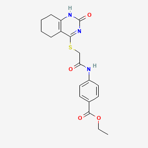 molecular formula C19H21N3O4S B2963339 4-({[(2-氧代-1,2,5,6,7,8-六氢喹唑啉-4-基)硫代]乙酰基}氨基)苯甲酸乙酯 CAS No. 946324-41-0