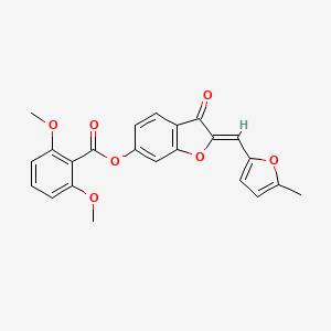 molecular formula C23H18O7 B2963346 (Z)-2-((5-methylfuran-2-yl)methylene)-3-oxo-2,3-dihydrobenzofuran-6-yl 2,6-dimethoxybenzoate CAS No. 622796-27-4
