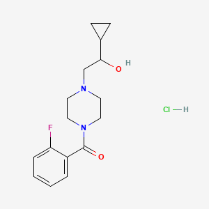 molecular formula C16H22ClFN2O2 B2963354 (4-(2-Cyclopropyl-2-hydroxyethyl)piperazin-1-yl)(2-fluorophenyl)methanone hydrochloride CAS No. 1396868-87-3