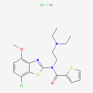 molecular formula C19H23Cl2N3O2S2 B2963360 N-(7-chloro-4-methoxybenzo[d]thiazol-2-yl)-N-(2-(diethylamino)ethyl)thiophene-2-carboxamide hydrochloride CAS No. 1215483-06-9
