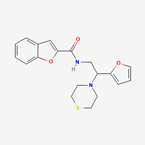 molecular formula C19H20N2O3S B2963372 N-(2-(呋喃-2-基)-2-硫代吗啉乙基)苯并呋喃-2-甲酰胺 CAS No. 2034455-80-4