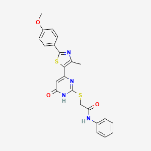 molecular formula C23H20N4O3S2 B2963374 2-((4-(2-(4-甲氧基苯基)-4-甲基噻唑-5-基)-6-氧代-1,6-二氢嘧啶-2-基)硫代)-N-苯基乙酰胺 CAS No. 1116037-71-8