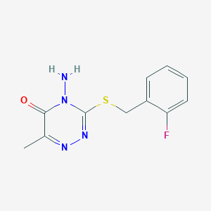 molecular formula C11H11FN4OS B2963385 4-Amino-3-[(2-fluorophenyl)methylsulfanyl]-6-methyl-1,2,4-triazin-5-one CAS No. 869068-03-1