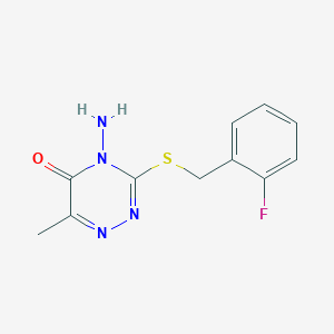 molecular formula C11H11FN4OS B2963385 4-氨基-3-[(2-氟苯基)甲硫基]-6-甲基-1,2,4-三嗪-5-酮 CAS No. 869068-03-1