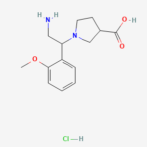 molecular formula C14H21ClN2O3 B2963389 1-[2-Amino-1-(2-methoxy-phenyl)-ethyl]-pyrrolidine-3-carboxylic acid hcl CAS No. 1958106-16-5