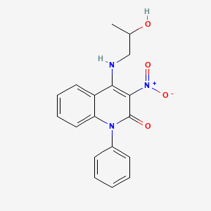molecular formula C18H17N3O4 B2963415 4-((2-hydroxypropyl)amino)-3-nitro-1-phenylquinolin-2(1H)-one CAS No. 886158-71-0