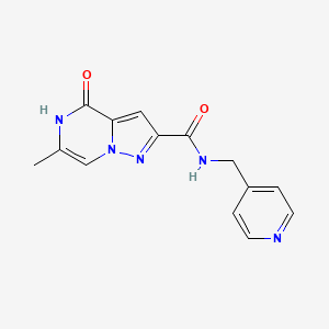 molecular formula C14H13N5O2 B2963416 6-methyl-4-oxo-N-(pyridin-4-ylmethyl)-4,5-dihydropyrazolo[1,5-a]pyrazine-2-carboxamide CAS No. 1775544-30-3