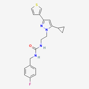 molecular formula C20H21FN4OS B2963421 1-(2-(5-cyclopropyl-3-(thiophen-3-yl)-1H-pyrazol-1-yl)ethyl)-3-(4-fluorobenzyl)urea CAS No. 2034633-91-3