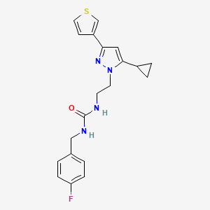 molecular formula C20H21FN4OS B2963421 1-(2-(5-环丙基-3-(噻吩-3-基)-1H-吡唑-1-基)乙基)-3-(4-氟苄基)脲 CAS No. 2034633-91-3