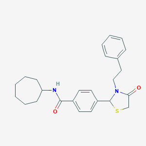 molecular formula C25H30N2O2S B296344 N-cycloheptyl-4-[4-oxo-3-(2-phenylethyl)-1,3-thiazolidin-2-yl]benzamide 