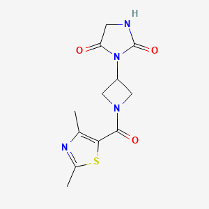 molecular formula C12H14N4O3S B2963445 3-(1-(2,4-Dimethylthiazole-5-carbonyl)azetidin-3-yl)imidazolidine-2,4-dione CAS No. 2034489-96-6