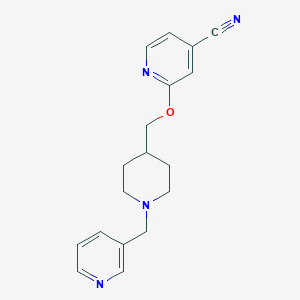 molecular formula C18H20N4O B2963450 2-[[1-(Pyridin-3-ylmethyl)piperidin-4-yl]methoxy]pyridine-4-carbonitrile CAS No. 2415633-22-4