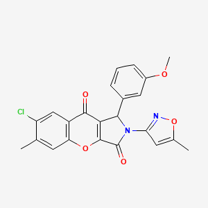 molecular formula C23H17ClN2O5 B2963461 7-Chloro-1-(3-methoxyphenyl)-6-methyl-2-(5-methylisoxazol-3-yl)-1,2-dihydrochromeno[2,3-c]pyrrole-3,9-dione CAS No. 874397-25-8