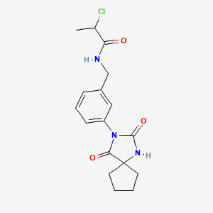 molecular formula C17H20ClN3O3 B2963475 2-Chloro-N-[[3-(2,4-dioxo-1,3-diazaspiro[4.4]nonan-3-yl)phenyl]methyl]propanamide CAS No. 2411260-96-1