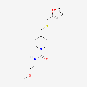 molecular formula C15H24N2O3S B2963489 4-(((furan-2-ylmethyl)thio)methyl)-N-(2-methoxyethyl)piperidine-1-carboxamide CAS No. 1396867-89-2