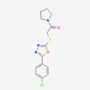 molecular formula C14H14ClN3O2S B2963493 2-((5-(4-Chlorophenyl)-1,3,4-oxadiazol-2-yl)thio)-1-(pyrrolidin-1-yl)ethanone CAS No. 484695-34-3