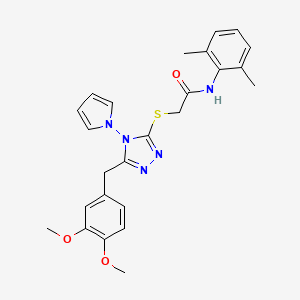 molecular formula C25H27N5O3S B2963500 2-((5-(3,4-dimethoxybenzyl)-4-(1H-pyrrol-1-yl)-4H-1,2,4-triazol-3-yl)thio)-N-(2,6-dimethylphenyl)acetamide CAS No. 886926-63-2